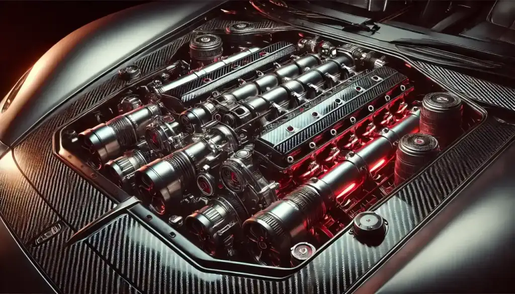Motore di una supercar che simboleggia la potenza silenziosa di C#
