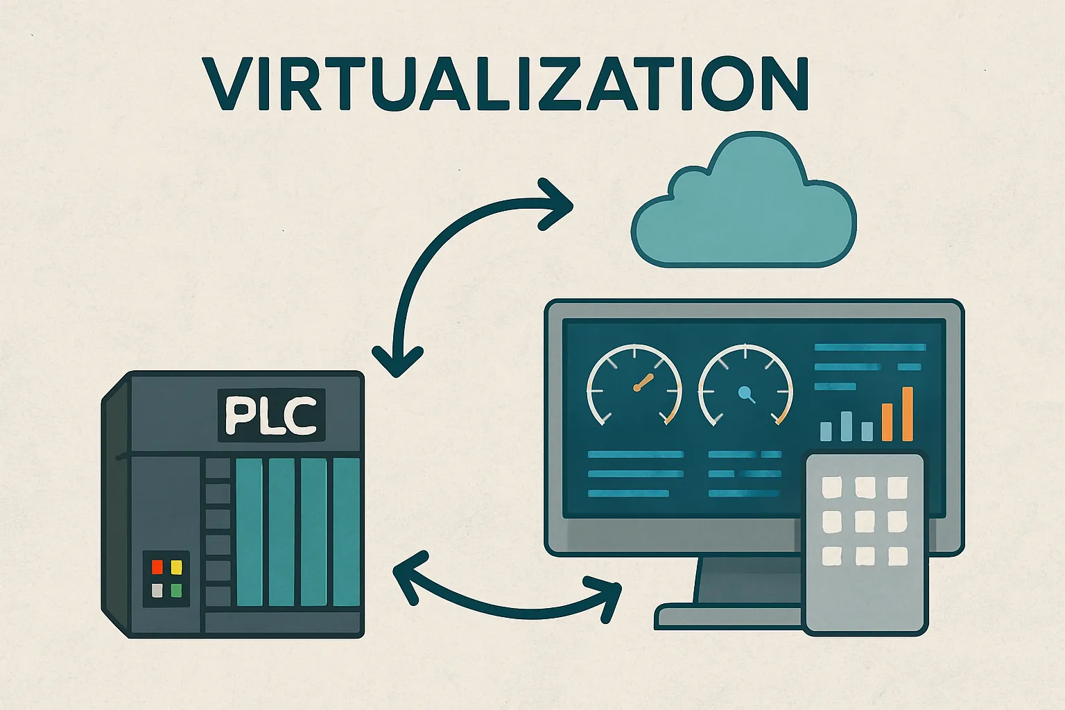Simulazione sviluppo PLC virtuale con interfacce e strumenti digitali