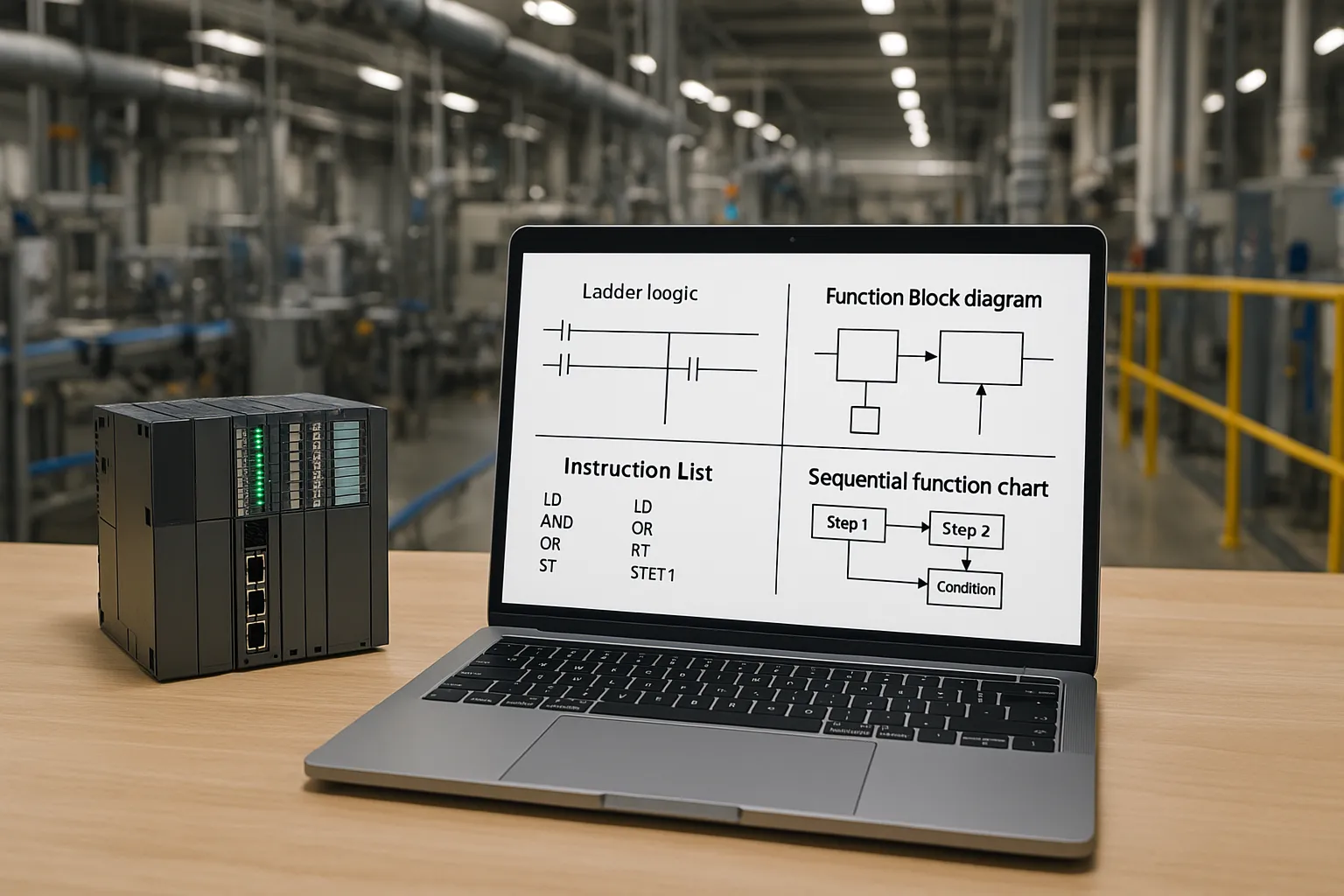 Impianto industriale PLC, linguaggi del PLC e programmazione software