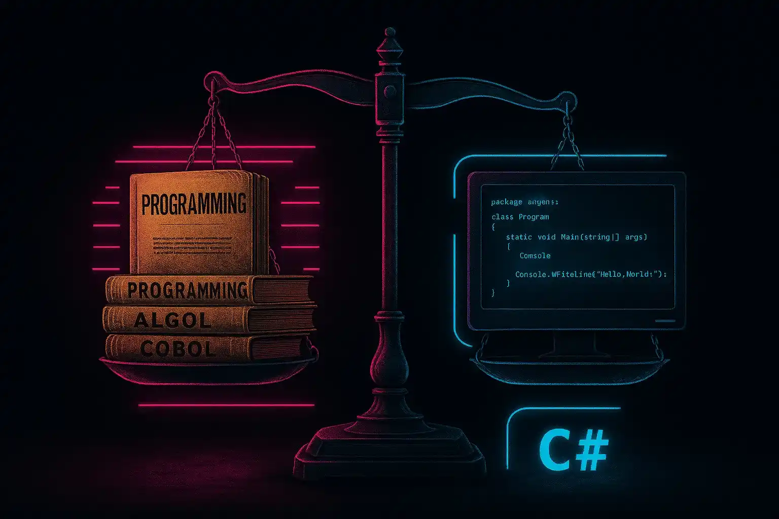 Visual comparison between languages of the past and modern languages such as C#