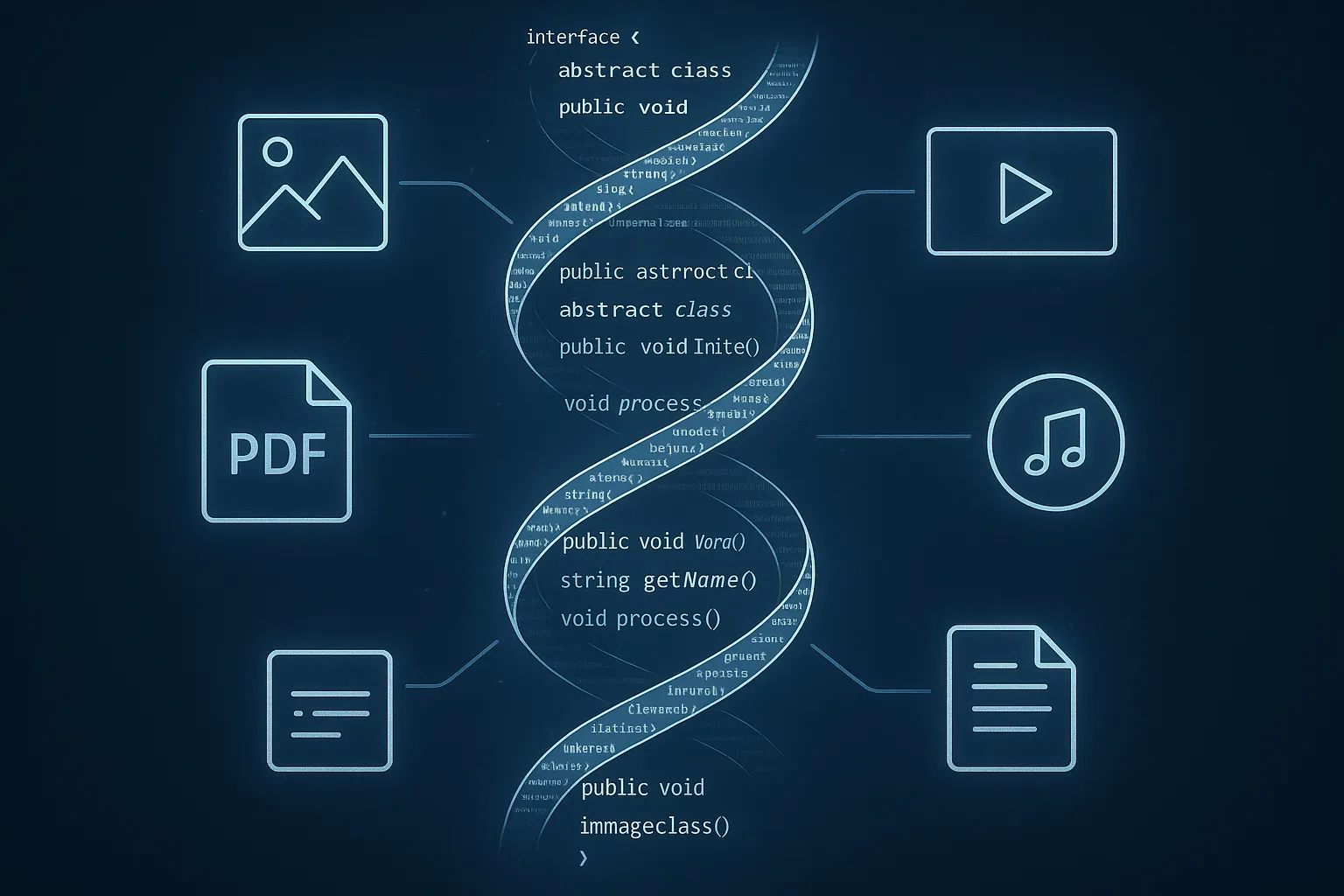 Visualizing polymorphism and interfaces as DNA code for flexible and scalable architectures.