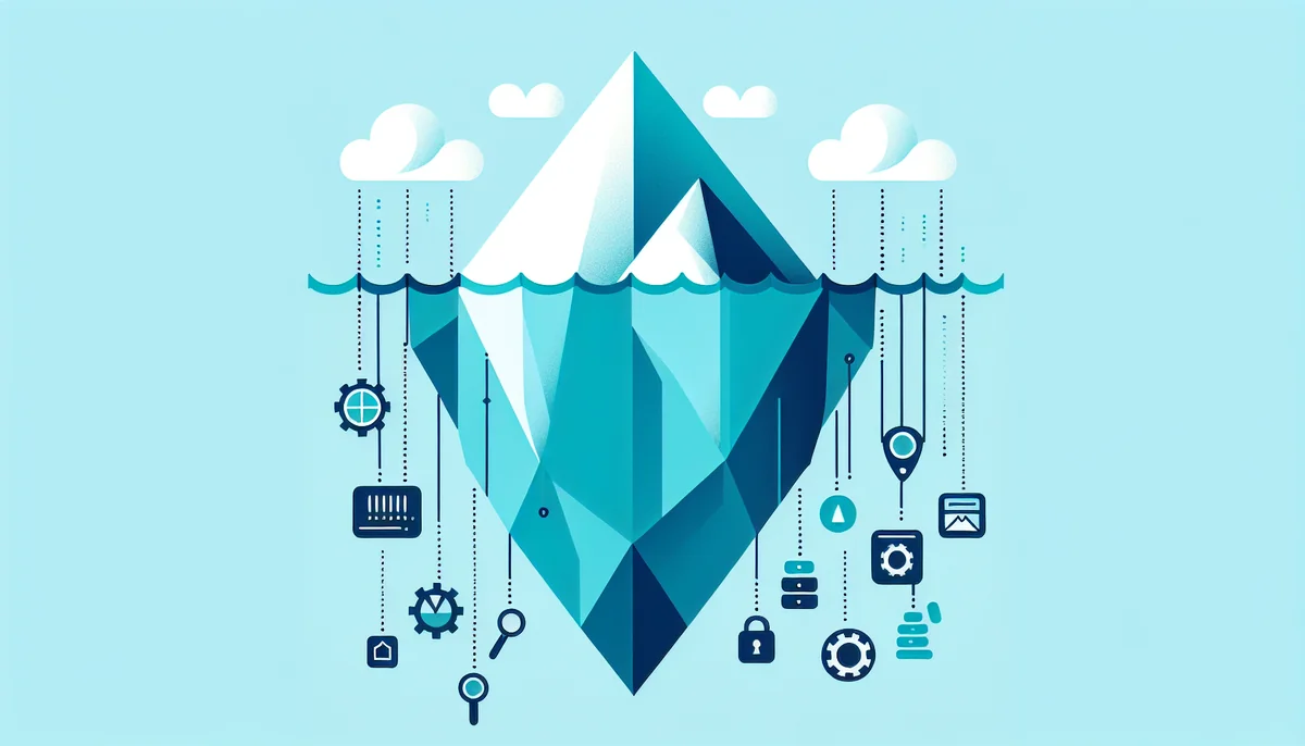 Iceberg of hidden legacy software costs: visible costs above the surface and hidden costs submerged