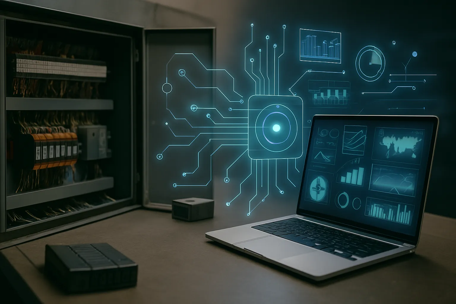Abstract connection between PLC and .NET software in a futuristic industrial context