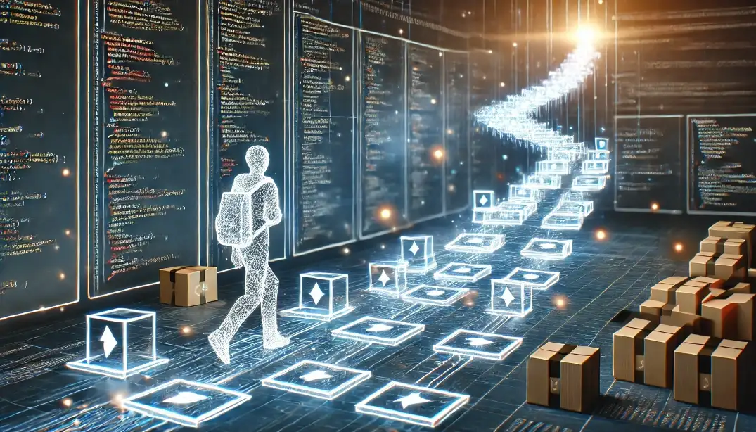 Software developer on structured digital path, growth symbol with C#
